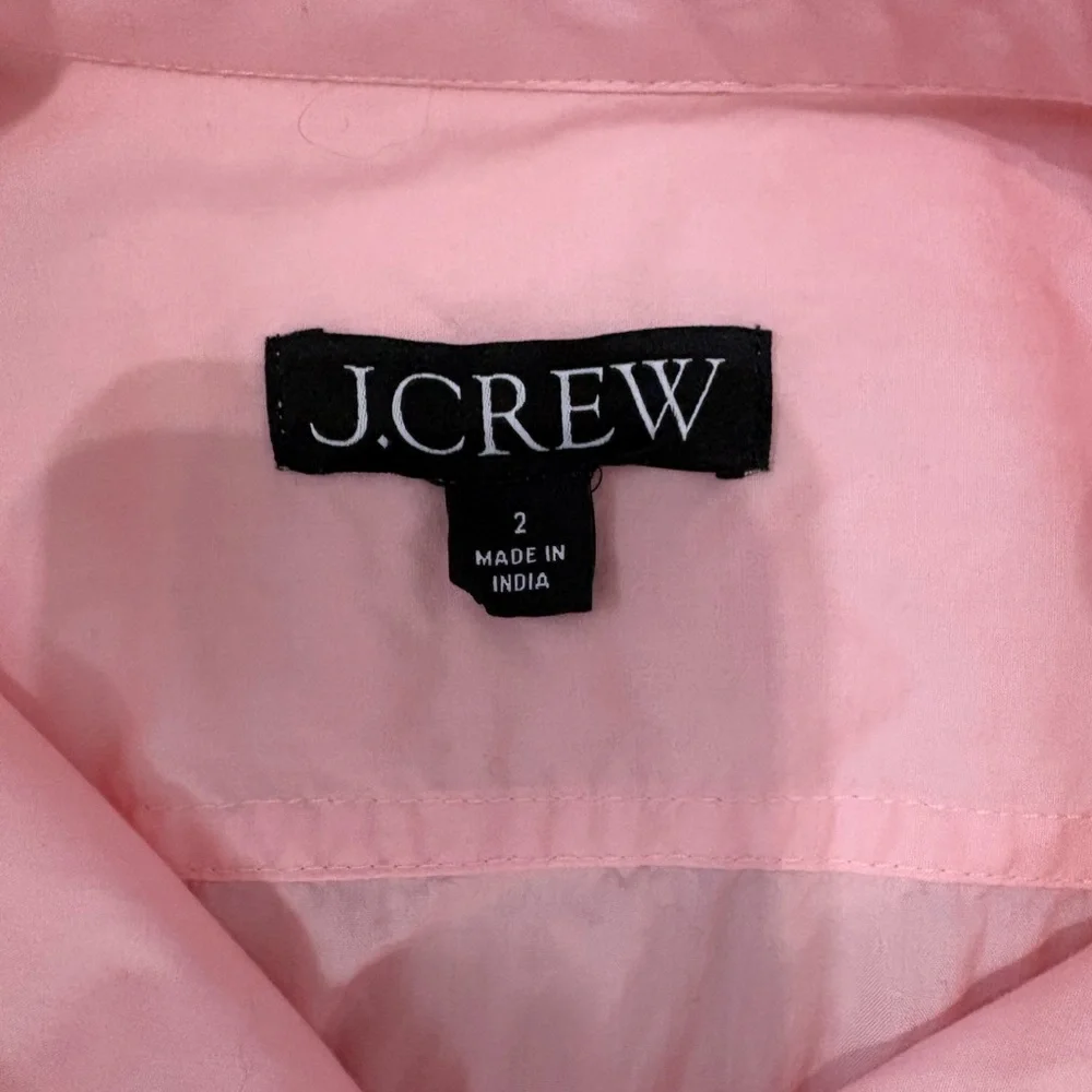 J.Crew Cottage Top in Cotton Poplin Pink Ruffle High Neck Blouse Size 2
